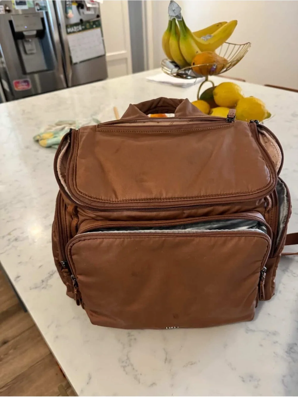 CAARA Medium Baby Bag in Cognac/Brown Cotton
